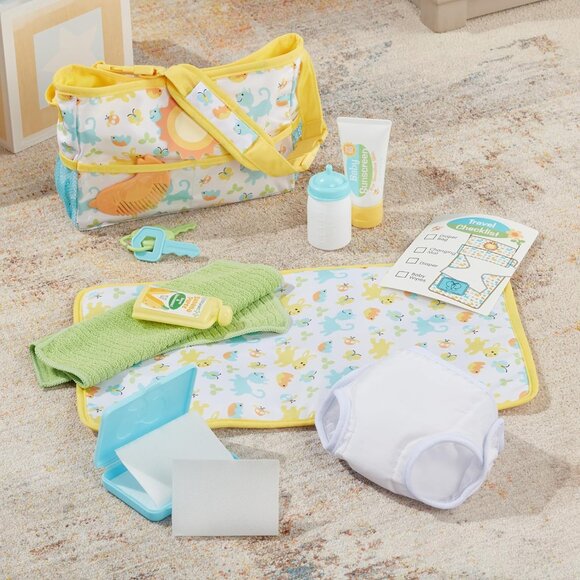🆕 Baby Doll Play Set Yellow Love Travel Time Diaper Bag Bottle Accessories Kids - Picture 8 of 8